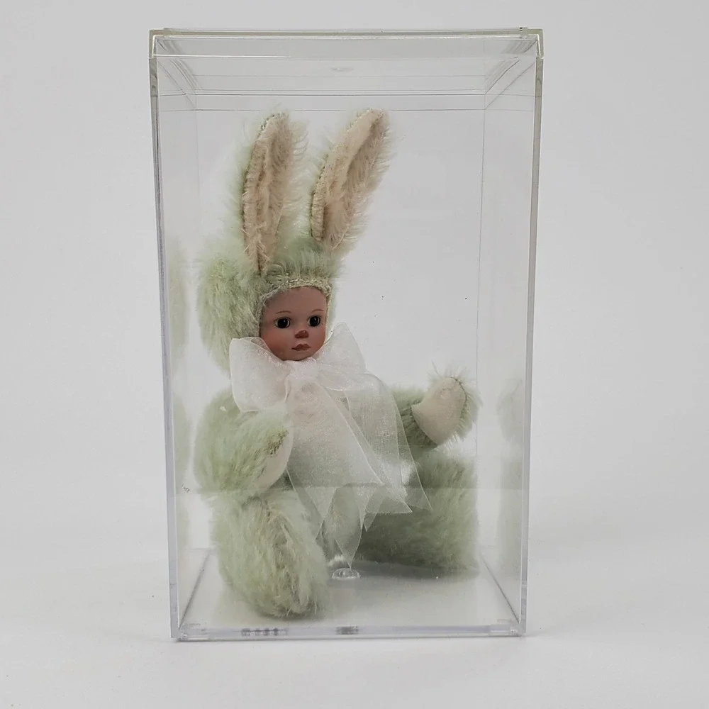 Marie Osmond Porcelain Bunny Doll Mint Green Mohair‎ Knickerbocker 7 inch Seated